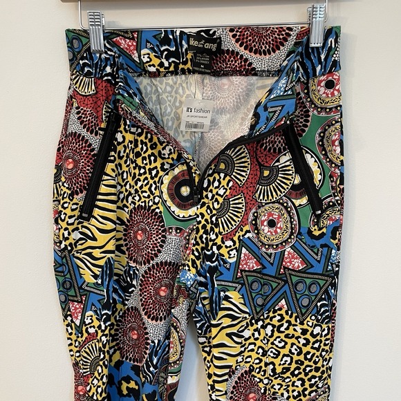 Boho Mixed Animal Print Flare Pants Med Festival Geometric Maximalist - Picture 14 of 14